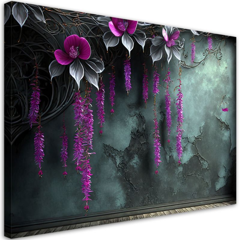 Obraz do salonu sypialni Feeby Wiszące Fioletowe Kwiaty Beton 60x40 cm 1szt