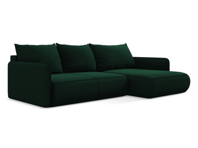 Narożnik prawostronny z funkcją spania Makamii Nanea z tkaniny welwetowej 240x148 cm butelkowa zieleń 1 szt.