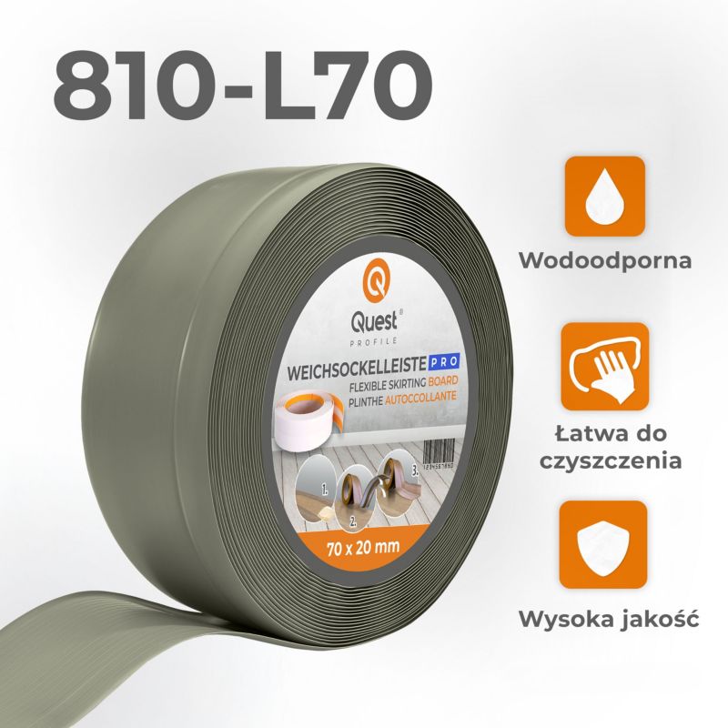 Listwa przypodłogowa PCV 70x20mm, QUEST, elastyczna, miękka listwa podłogowa, cokołowa, oliwkowy, 15m