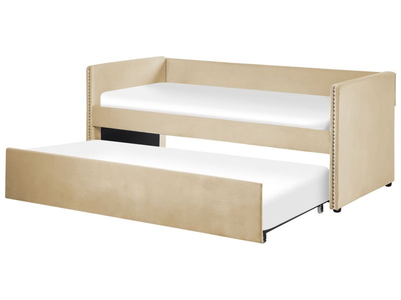 Łóżko Troyes 90 x 200 cm Welur Beżowy 1 szt.