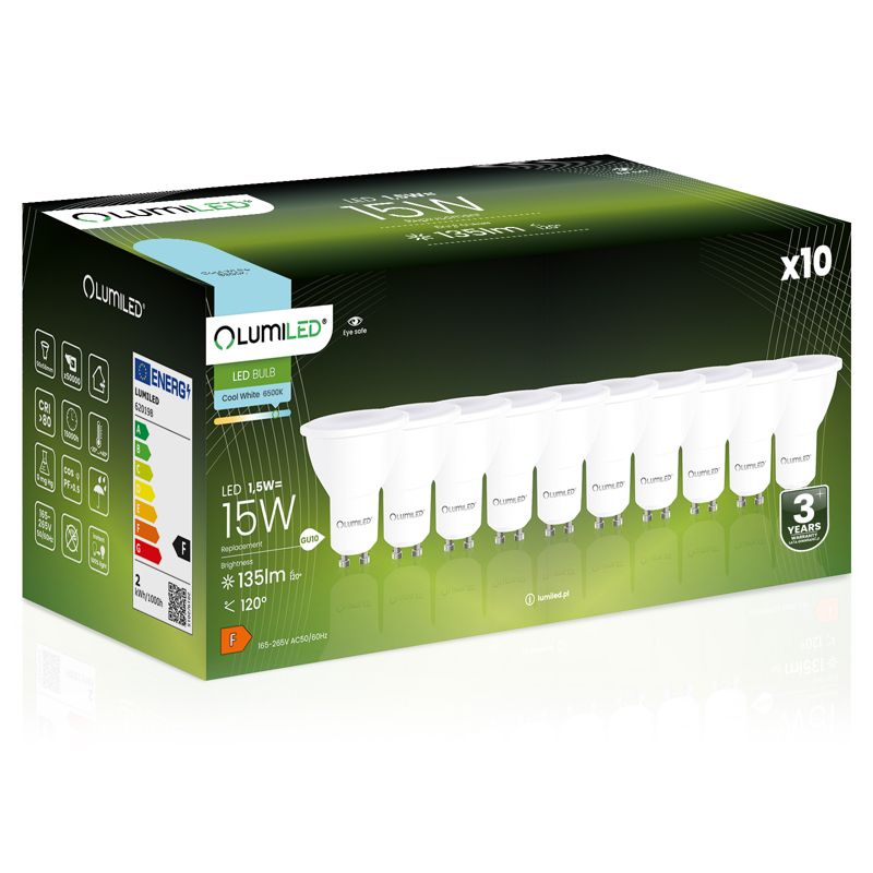 Żarówka LED LUMILED GU10 1,5W 135lm 6500K 120st 10 szt.