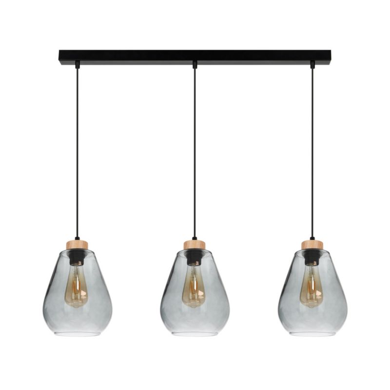 Drewniana Lampa Wisząca SPOT Light 3xE27 Max.60W Dąb Olejowany FSC z Czarnymi Detalami i Dymionym Szkłem, 1 szt.