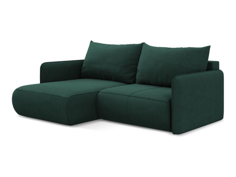 Narożnik lewostronny z funkcją spania Makamii Nanea z tkaniny strukturalnej 207x148 cm butelkowa zieleń 1 szt.