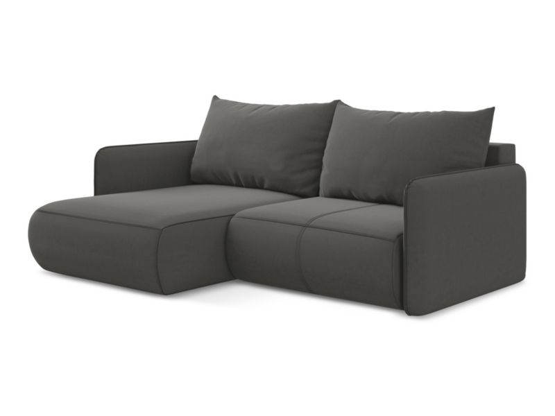 Narożnik lewostronny z funkcją spania Makamii Nanea z tkaniny welwetowej 207x148 cm stalowy 1 szt.