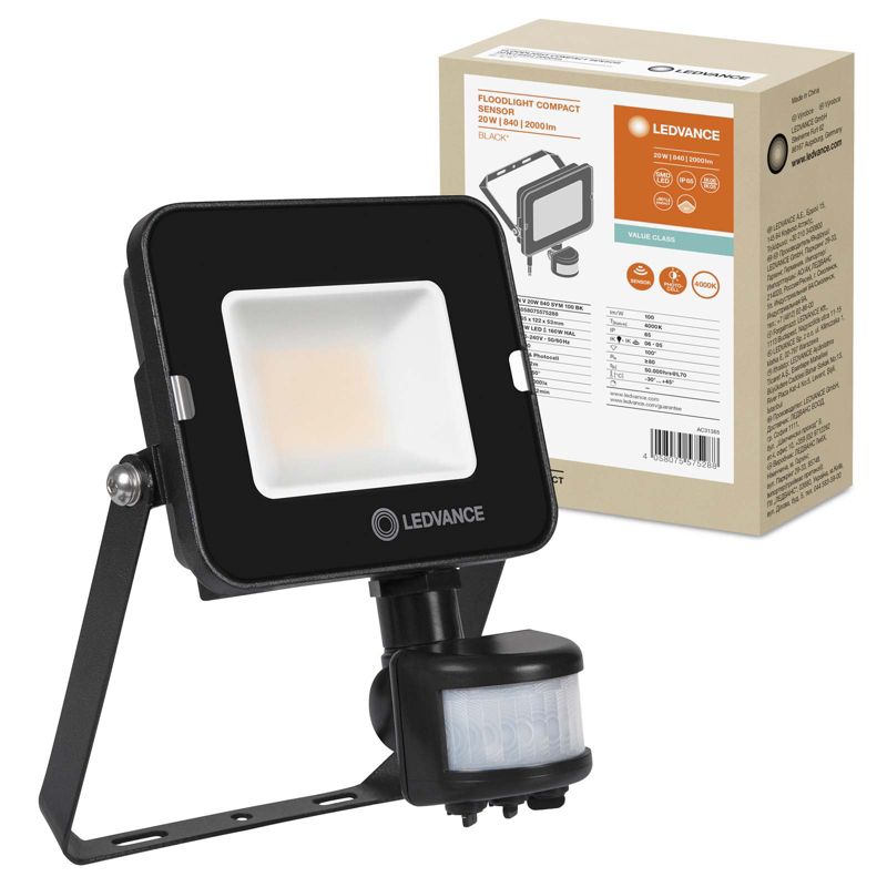 Naświetlacz LED Ledvance Reflektor Zewnętrzny Lampa 20W 2000lm 4000K IP65 Czarny z Czujnikiem Ruchu i Zmierzchu 1 szt.