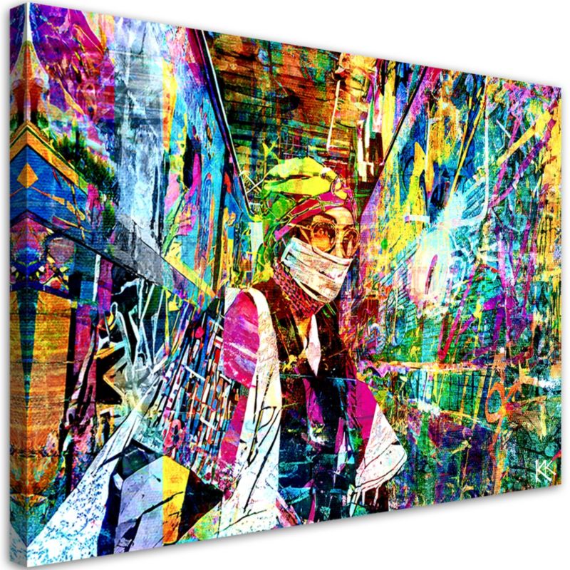 Obraz do salonu pokoju nowoczesny Feeby Kobieta w masce Glamour Kolorowy 100x70cm 1szt