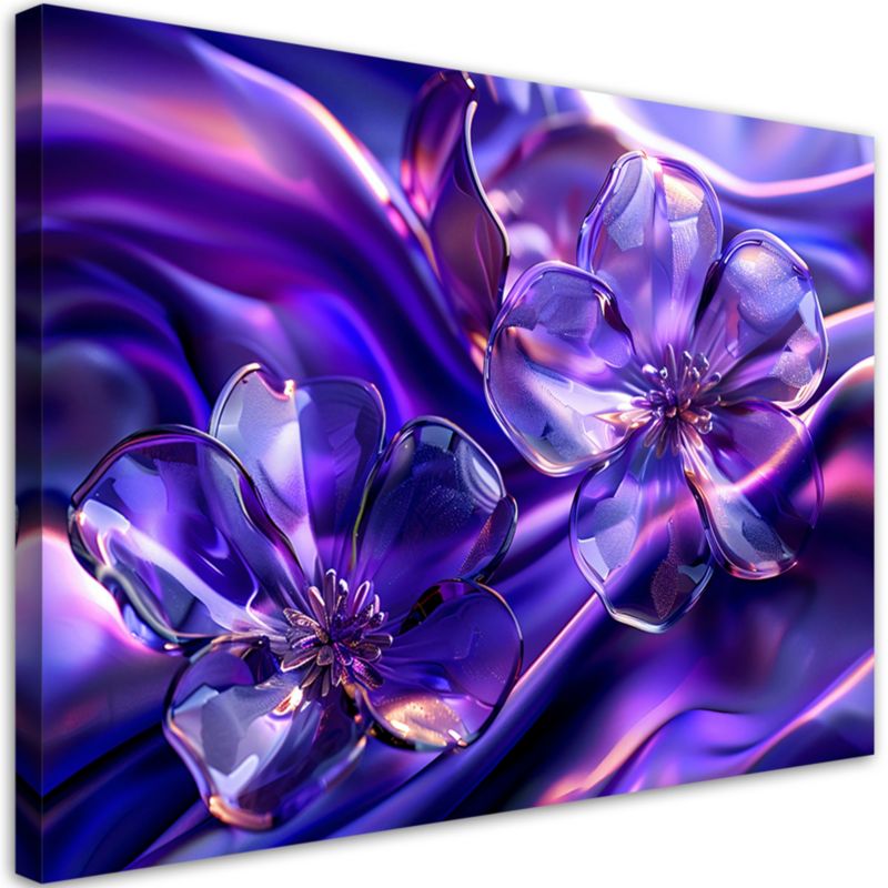 Obraz do salonu sypialni Feeby Stylowe Szklane Kwiaty Fioletowe 120x80 cm 1szt
