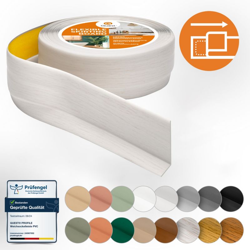 Listwa przypodłogowa PCV 50x20mm, QUEST, samoprzylepna elastyczna, miękka listwa podłogowa, cokołowa, brzoza, 25m