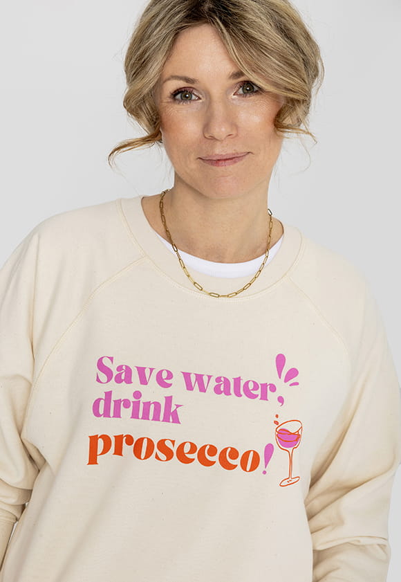 Lillow - BLUZA damska z nadrukiem Prosecco I - beż melanż - Materiał bawełna - Uszyto w Polsce