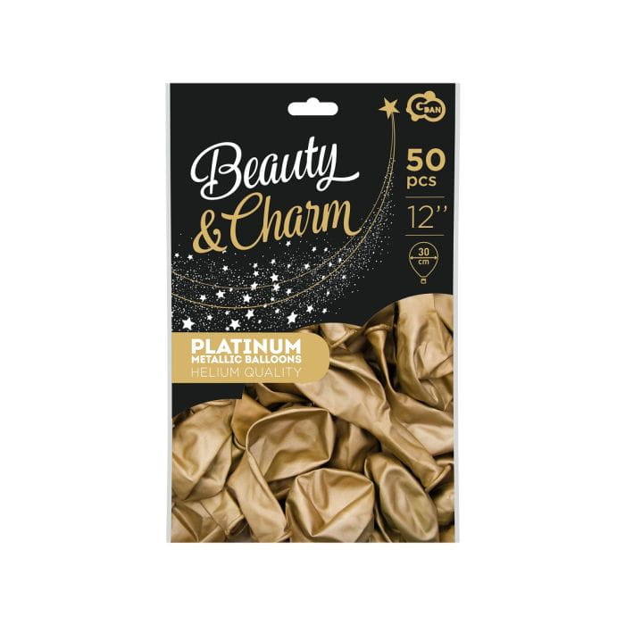 Balony Beauty&Charm, platynowe złote 12"/ 50 sztuk