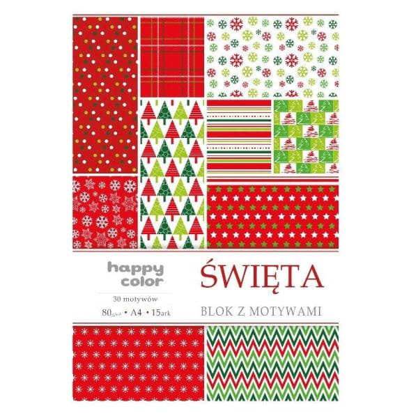 Blok Kreatywny Święta 80g/m2, A4, 15 ark, 30 motyw, Happy Color