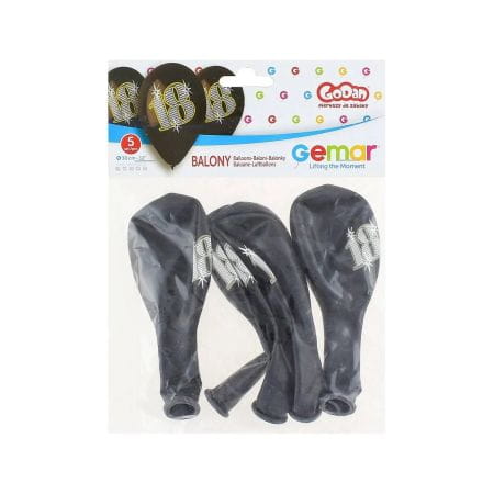 Balony Liczba 18 URODZINY, czarne, 12cali / 5szt.