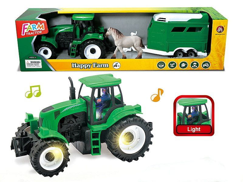 Traktor z przyczepą, światło, dźwięk, zwierzęta; 45x11x12,5cm Adar