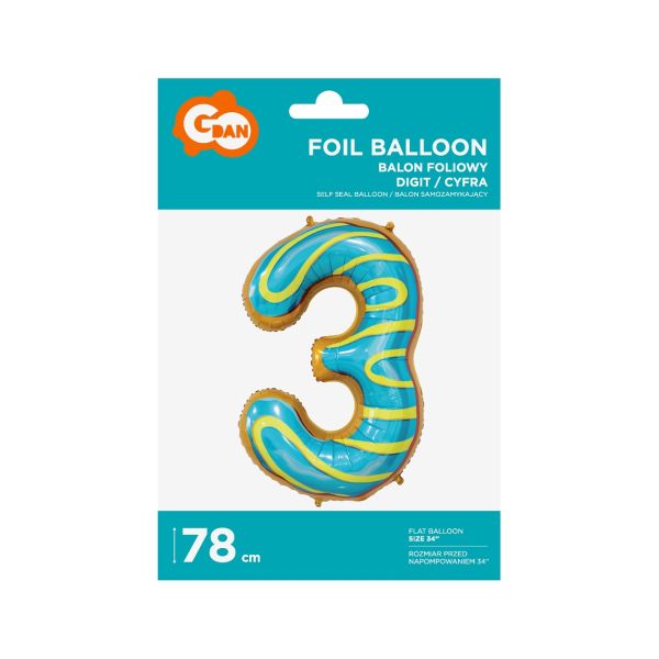 BALON FOLIA CYFRA 3 CIASTECZKO 78CM