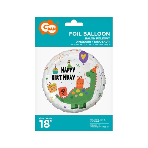 Balon foliowy Dinozaur (Happy Birthday), 18"