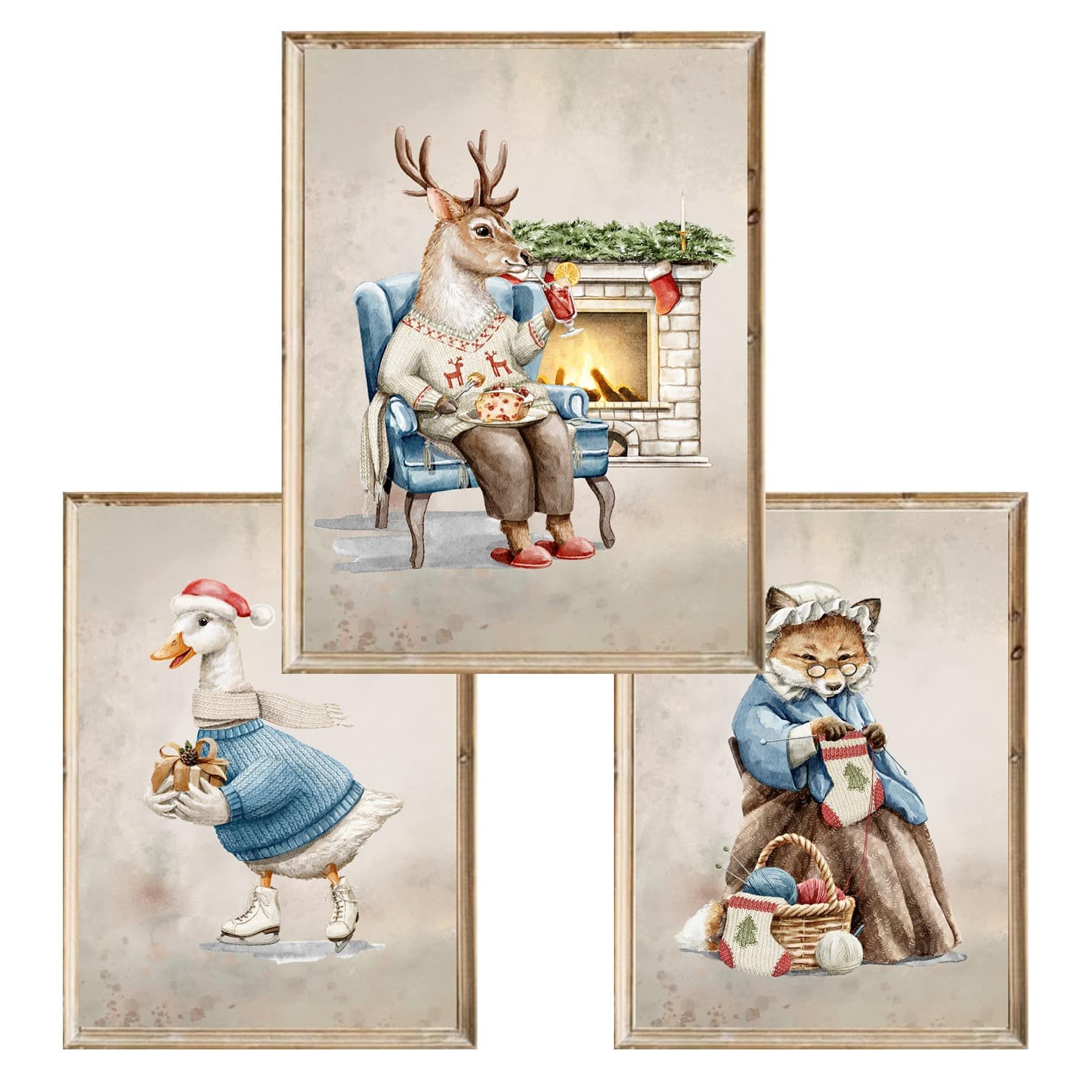 Zestaw trzech plakatów dla dzieci Vintage Christmas 2 - A3