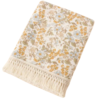 Otulacz muślinowy Boho kwiaty z frędzlami 100x120 cm NS