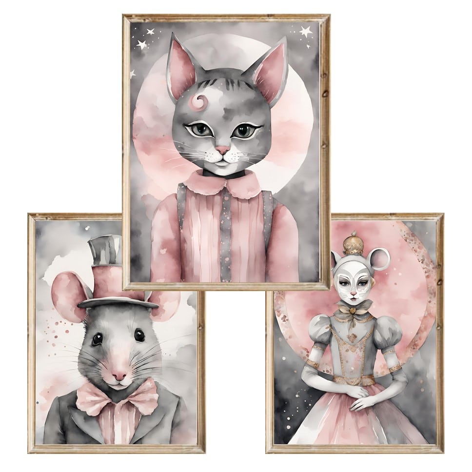 Zestaw trzech plakatów dla dzieci Pink Portraits - A4