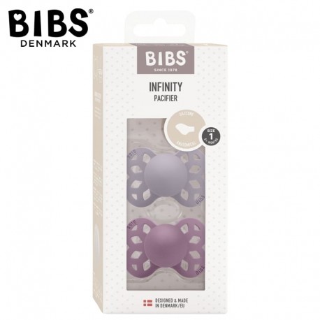BIBS INFINITY ANATOMICAL 2-PACK FOSSIL GREY & MAUVE Smoczek ortodontyczny silikonowy BBTB - rozmiar S: 0 +