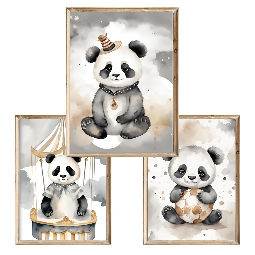 Zestaw trzech plakatów dla dzieci Panda - A3