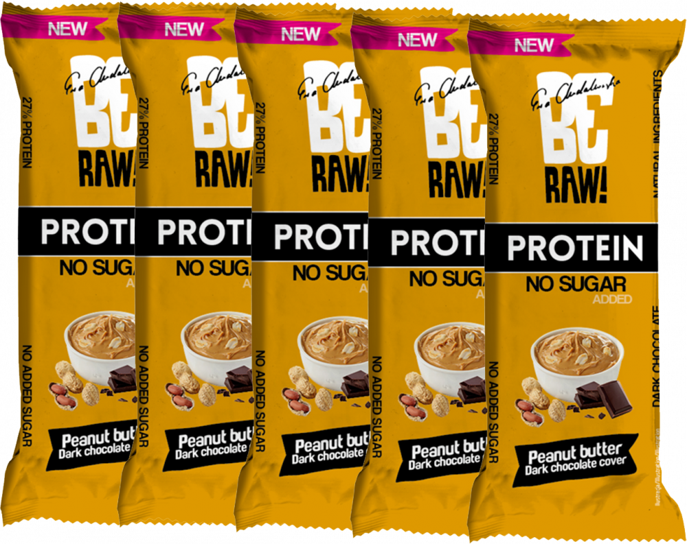 5x Baton proteinowy BeRAW 27%, masło orzechowe, 40g