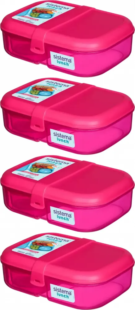 4x Lunchbox Sistema Ribbon Lunch, 1.1l, z pojemnikiem Mini Bite 130ml, mix kolorów