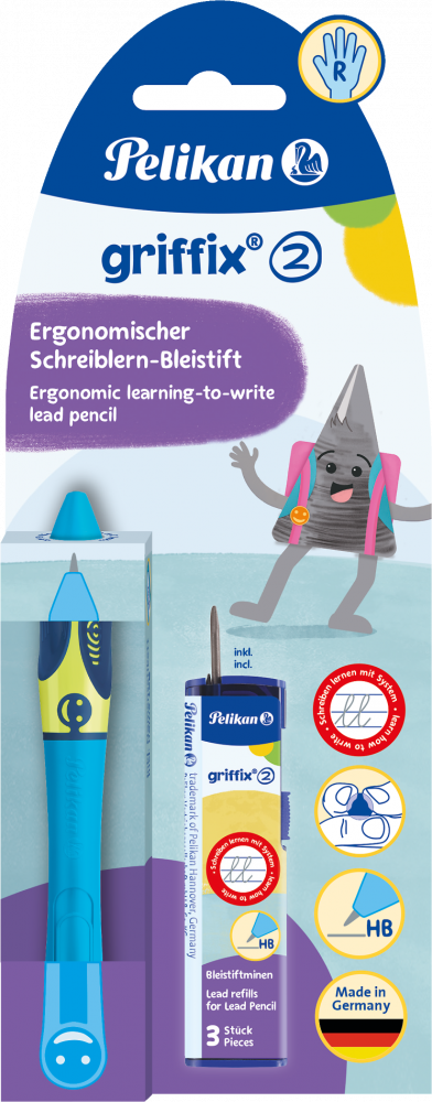 Ołówek automatyczny Pelikan Griffix Neon Fresh Blue, 2mm, dla praworęcznych + 3 rysiki