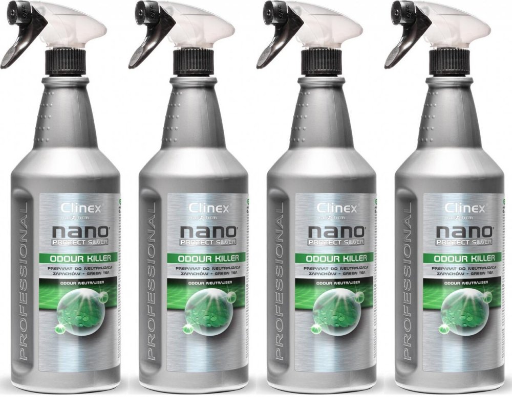4x Preparat do neutralizacji zapachów Clinex Nano Protect Silver Odour Killer, spray, green tea, 1l