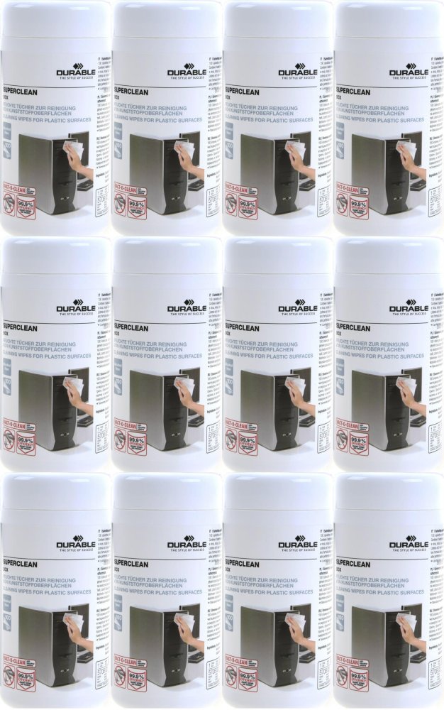 12x Chusteczki antyelektrostatyczne do plastiku Durable, tuba, 100 sztuk