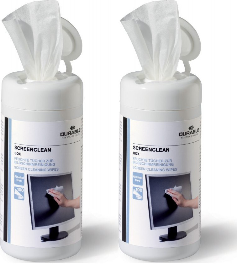 2x Chusteczki do czyszczenia monitorów Durable Screenclean Box, tuba, 100 sztuk