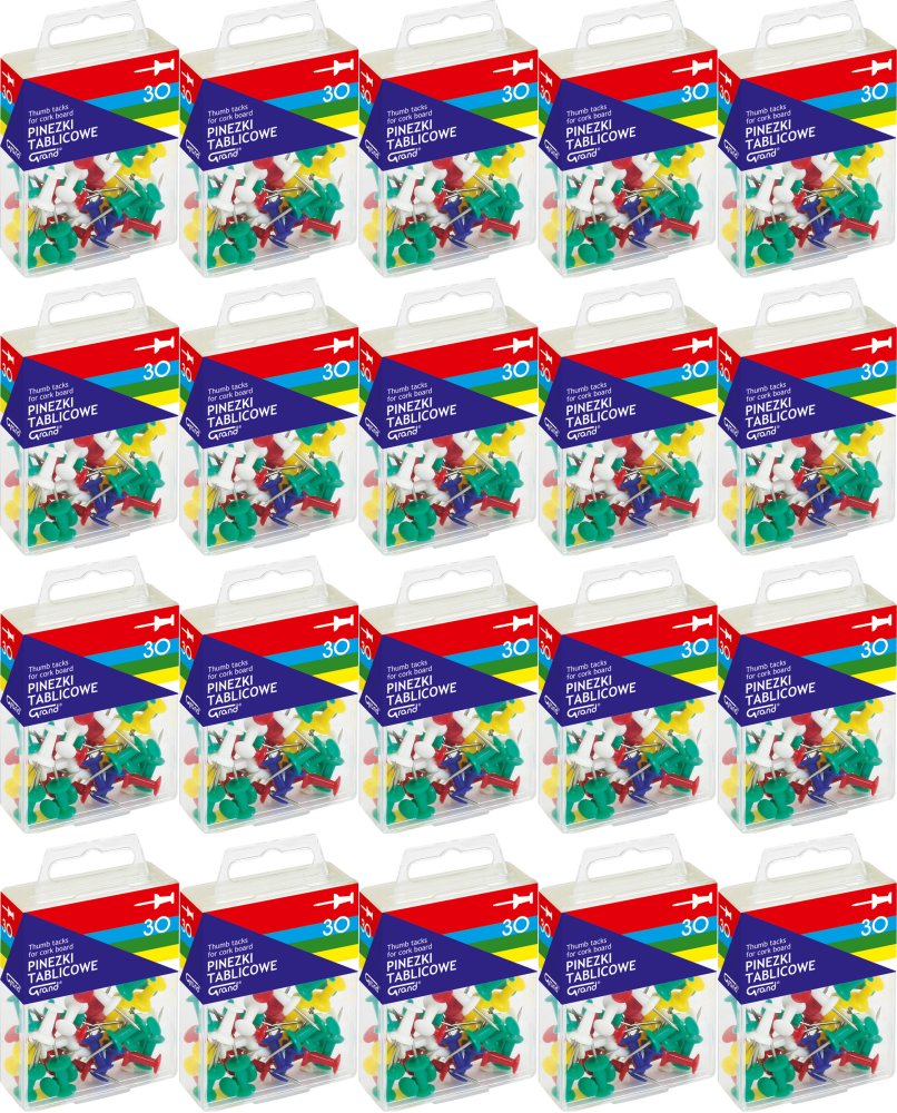 20x Pinezki beczułki Grand, w pudełku, 30 sztuk, mix kolorów