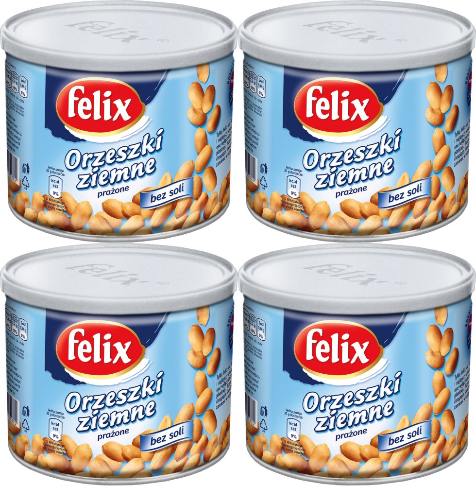 4x Orzechy ziemne prażone Felix, bez tłuszczu i soli, 140g