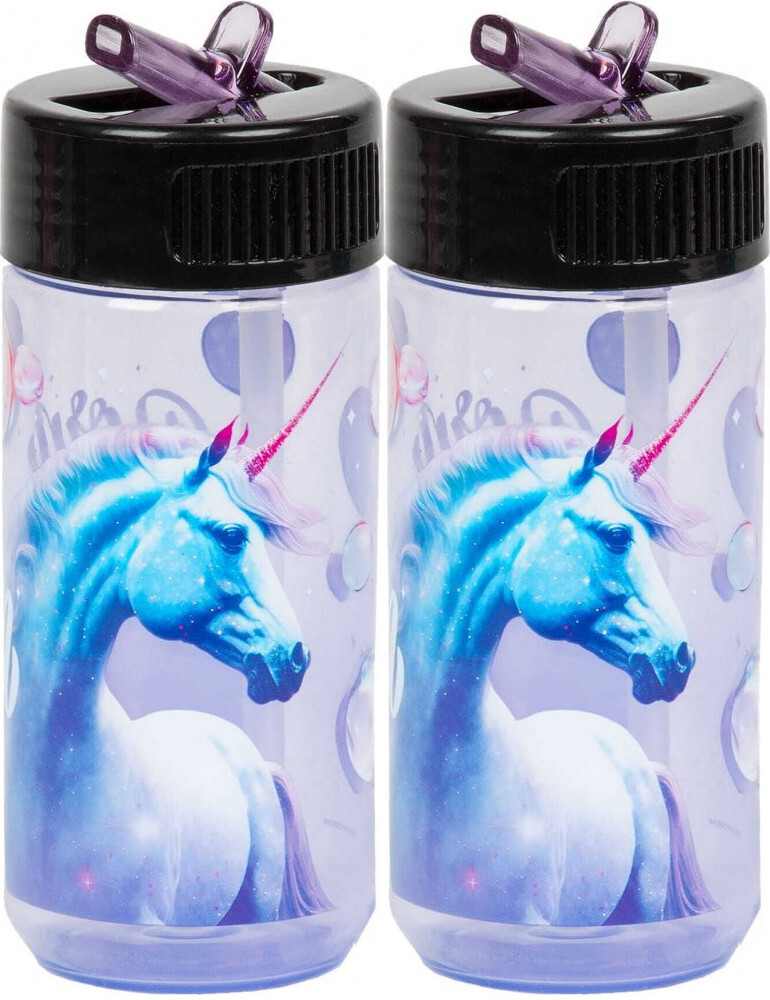 2x Bidon na wodę Derform Jednorożec, 330ml, przezroczysty fioletowy