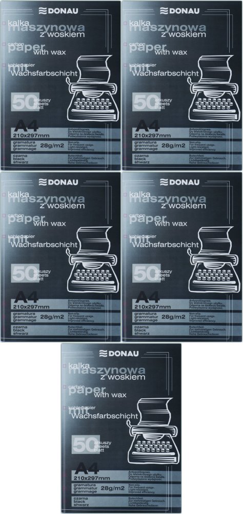 5x Kalka maszynowa Donau, A4, 50 arkuszy, czarny