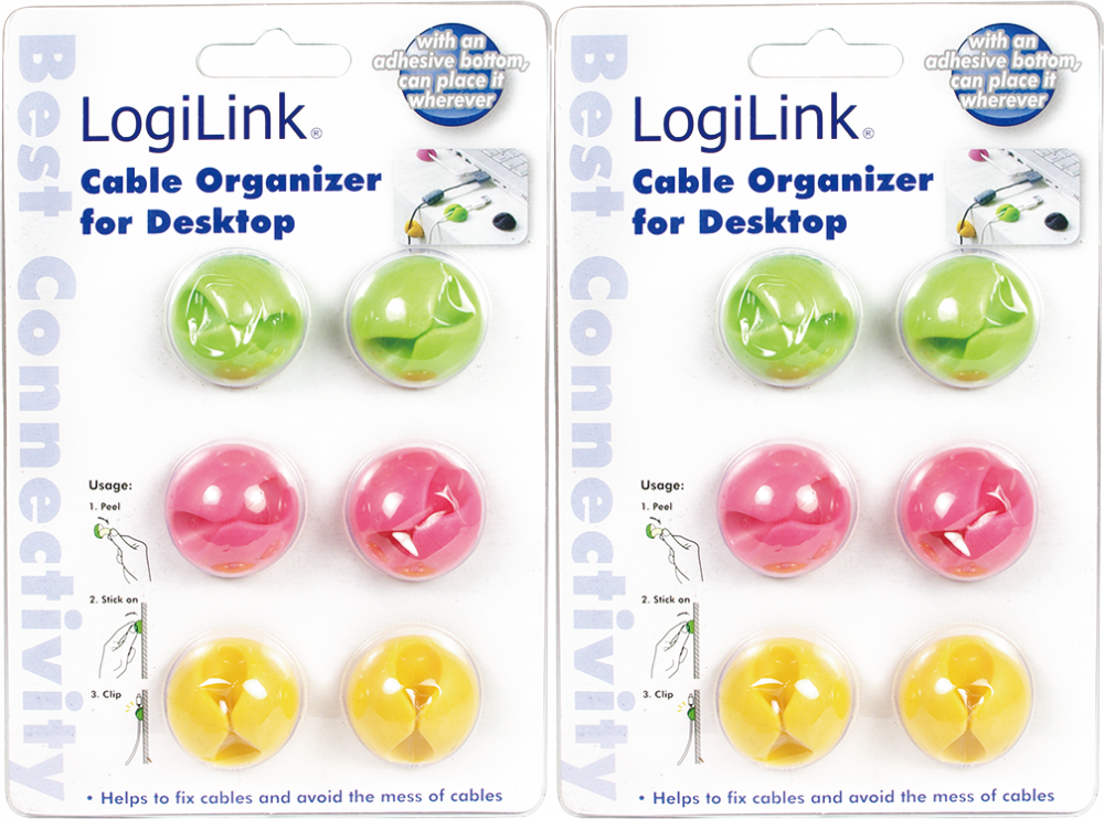 2x Samoprzylepne klipsy LogiLink, na 1 kabel, 6 sztuk, mix kolorów