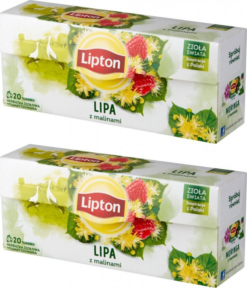 2x Herbata ziołowa w torebkach Lipton Zioła Świata, lipa z malinami, 20 sztuk x 0.9g