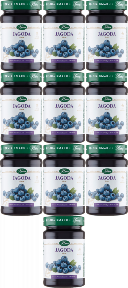 10x Dżem BiFix, 100% z owoców, jagodowy, o obniżonej zawartości cukru, 290g