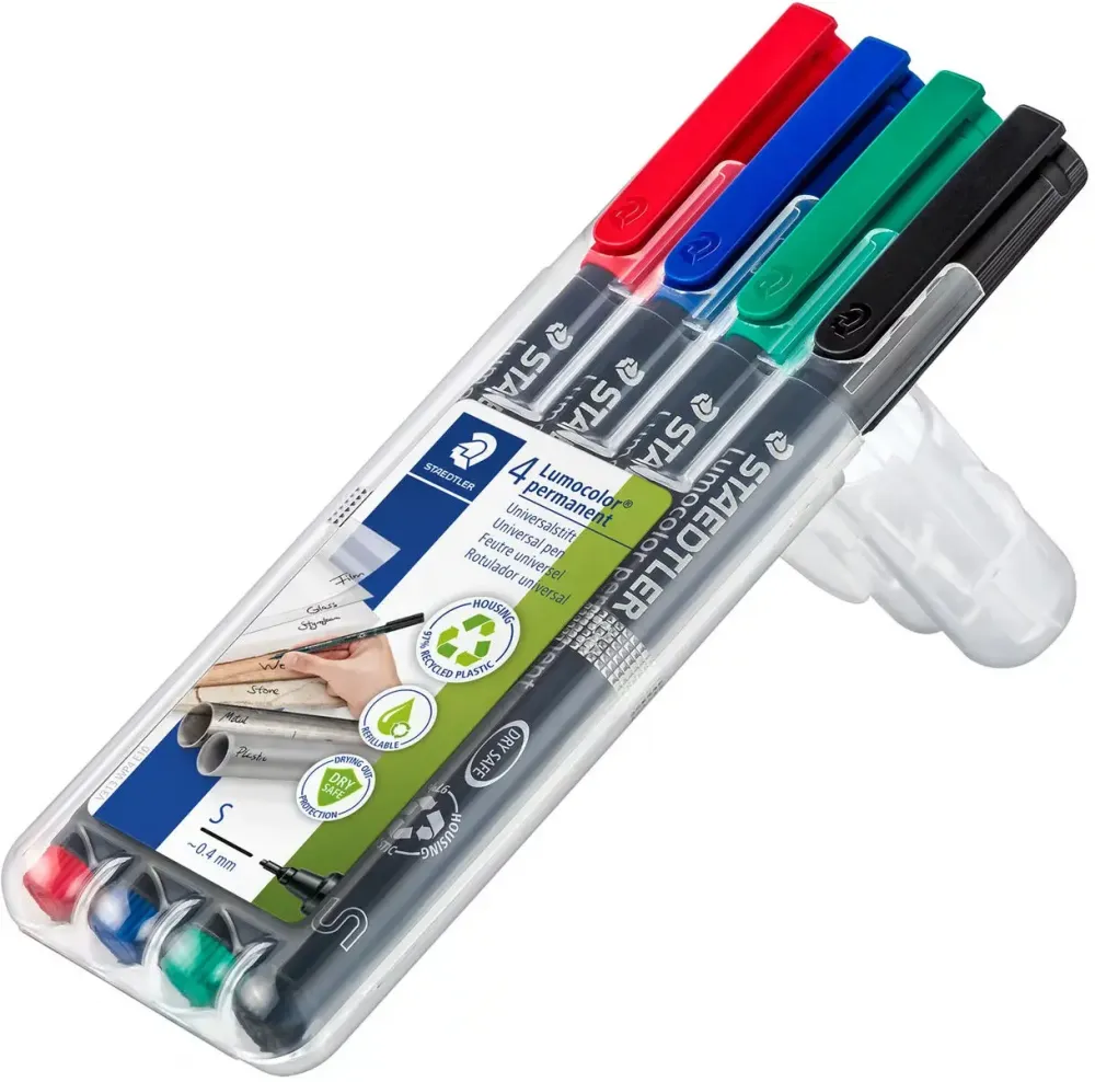 Foliopis Staedtler Lumocolor, 4 sztuki w etui, okrągła, 0.4 mm (S), mix kolorów