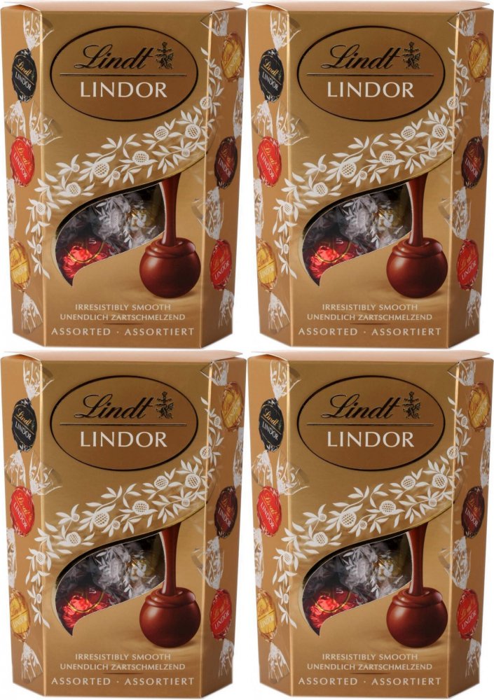4x Praliny Lindt Lindor assorted cornet, czekoladowy z nadzieniem, 200g