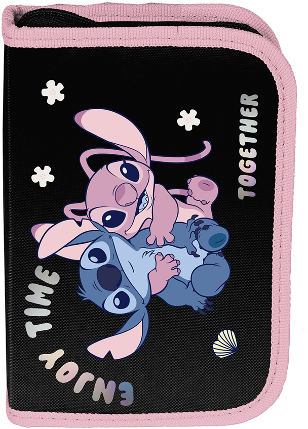Piórnik szkolny Paso Disney Stitch, 1-komorowy, bez wyposażenia, czarno-różowy