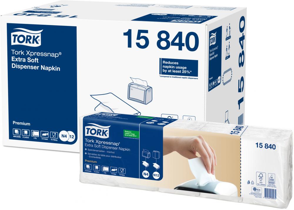 Serwetki dyspenserowe Tork Xpressnap 15840, 33x21.3cm, składane w 1/2, 2-warstwowe, 40x100 sztuk, biały