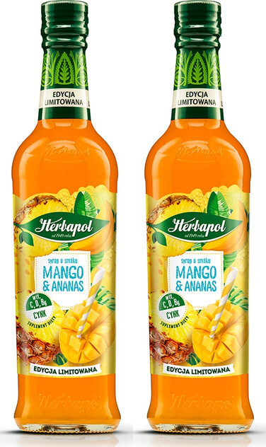 2x Syrop Herbapol Sezonowe Smaki, mango i ananas, 420ml
