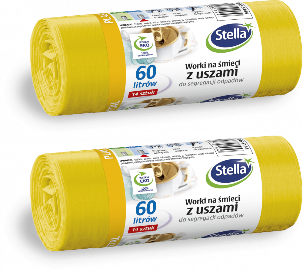 2x Worki na śmieci Stella, na metal/plastik, ekologiczne, 60l, 14 sztuk, żółty
