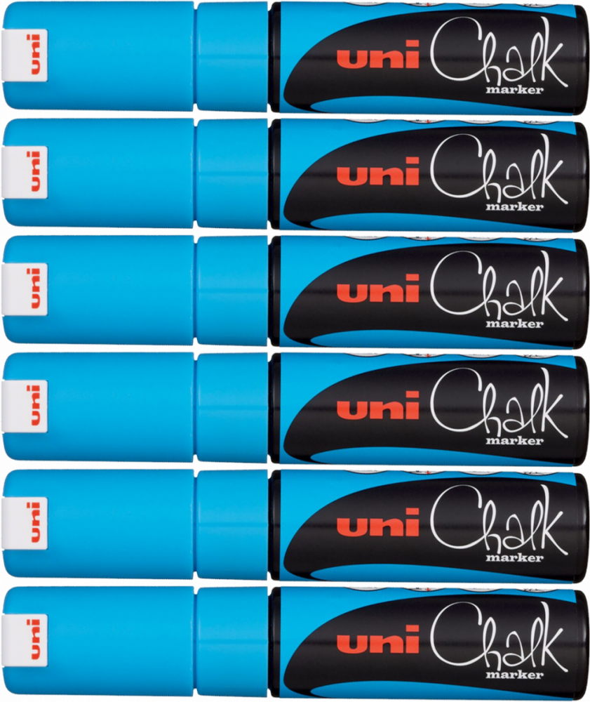 6x Marker kredowy Uni PWE-8K, ścięta, jasnoniebieski