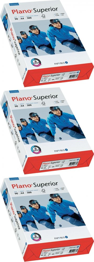 3x Papier ksero ekologiczny Papyrus Plano Superior, A4, 90g/m2, 500 arkuszy, biały