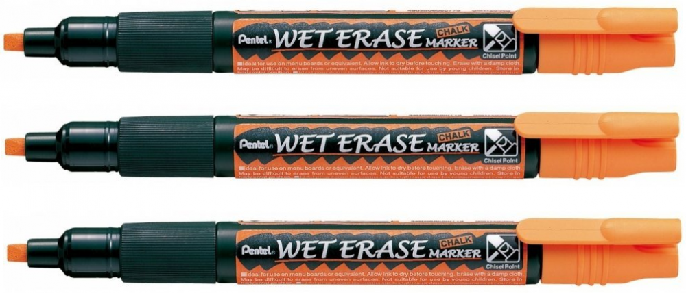 3x Marker kredowy Pentel SMW26 cienki, ścięta, 4.3mm, pomarańczowy