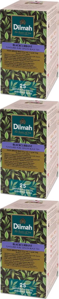 3x Herbata czarna aromatyzowana w kopertach Dilmah, czarna porzeczka, 25 sztuk x 2g