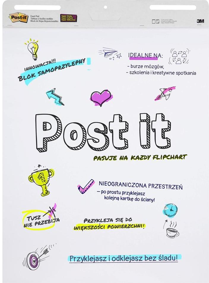 Blok do flipchartów samoprzylepny Post-it, 63.5x77.5cm, gładki, 30 kart