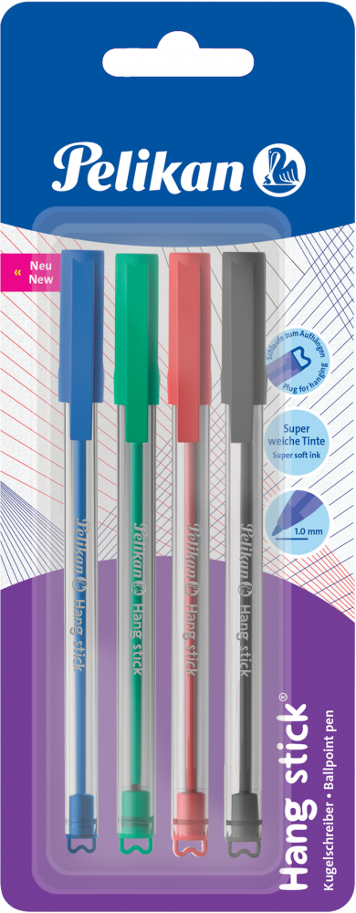 Długopis Pelikan Hang Stick, 4 sztuki, mix kolorów