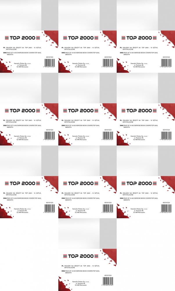 10x Okładka na zeszyt TOP2000, krystaliczna, A5, PP, 10 sztuk, przezroczysty